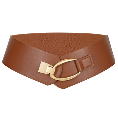 WERFORU Women Wide Elastic Belt Women Fashion Wide Belt with Gold Buckle Ladie Thick Waistbelt for Dresses
