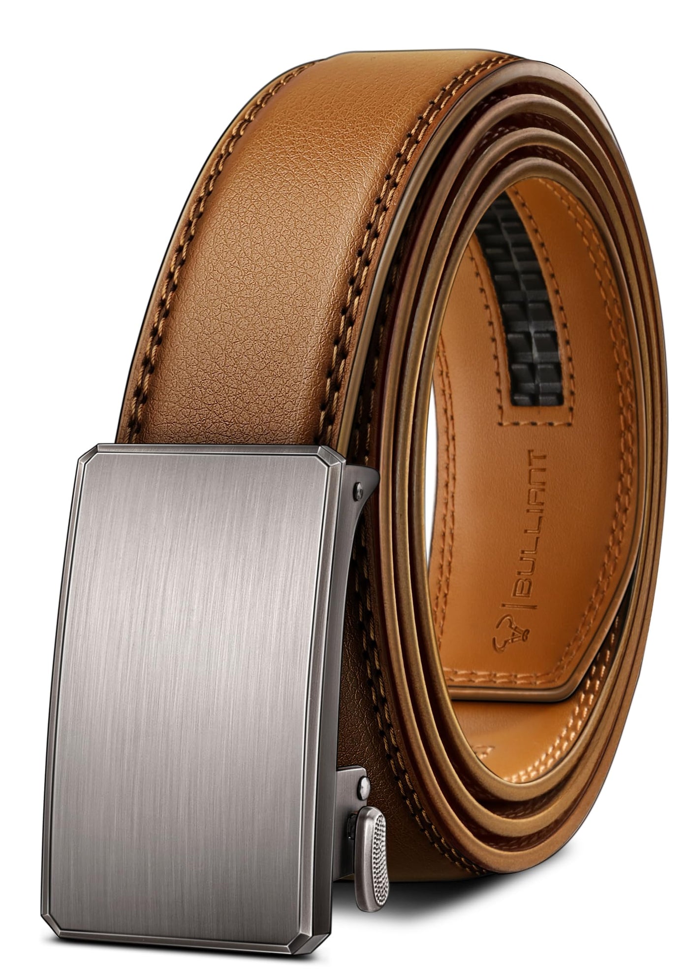 BULLIANT Men Belt-Ratchet Leather Adjustable Belt tailless For Gift Men Dress Casual Jeans 1 3/8" Hiding Tail-Cut For Fit