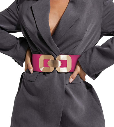 XZQTIVE Women Wide Elastic Belts for Dress Fashion Stretchy Waist Belts for Ladies with Gold Buckle