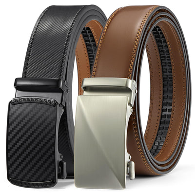 BOSTANTEN Ratchet Leather Belt For Men 2 Pack Dress and Casual with Adjustable Buckle, Trim to Fit