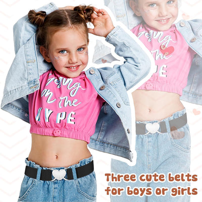 ASTER 3Pcs Girls Belts, Elastic Toddler Belts for Girls, Cute Stretch Kids Belt Adjustable Toddler Belts with Heart Buckle for Boys Girls
