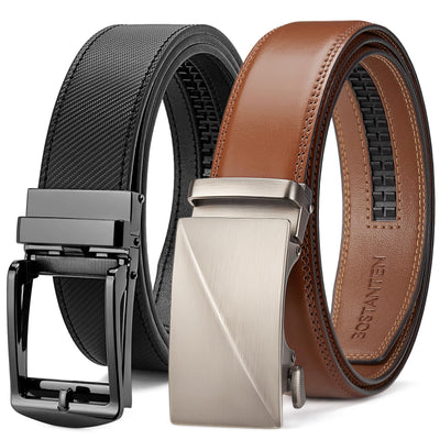 BOSTANTEN Ratchet Leather Belt For Men 2 Pack Dress and Casual with Adjustable Buckle, Trim to Fit
