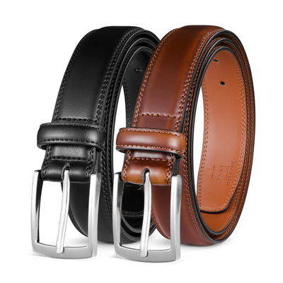 MILORDE Men's Leather Dress Belt 2Pack, Handmade, Genuine Leather, Fashion & Classic Designs for Work Business and Casual