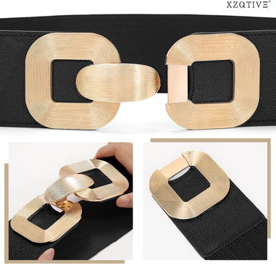 XZQTIVE Women Wide Elastic Belts for Dress Fashion Stretchy Waist Belts for Ladies with Gold Buckle