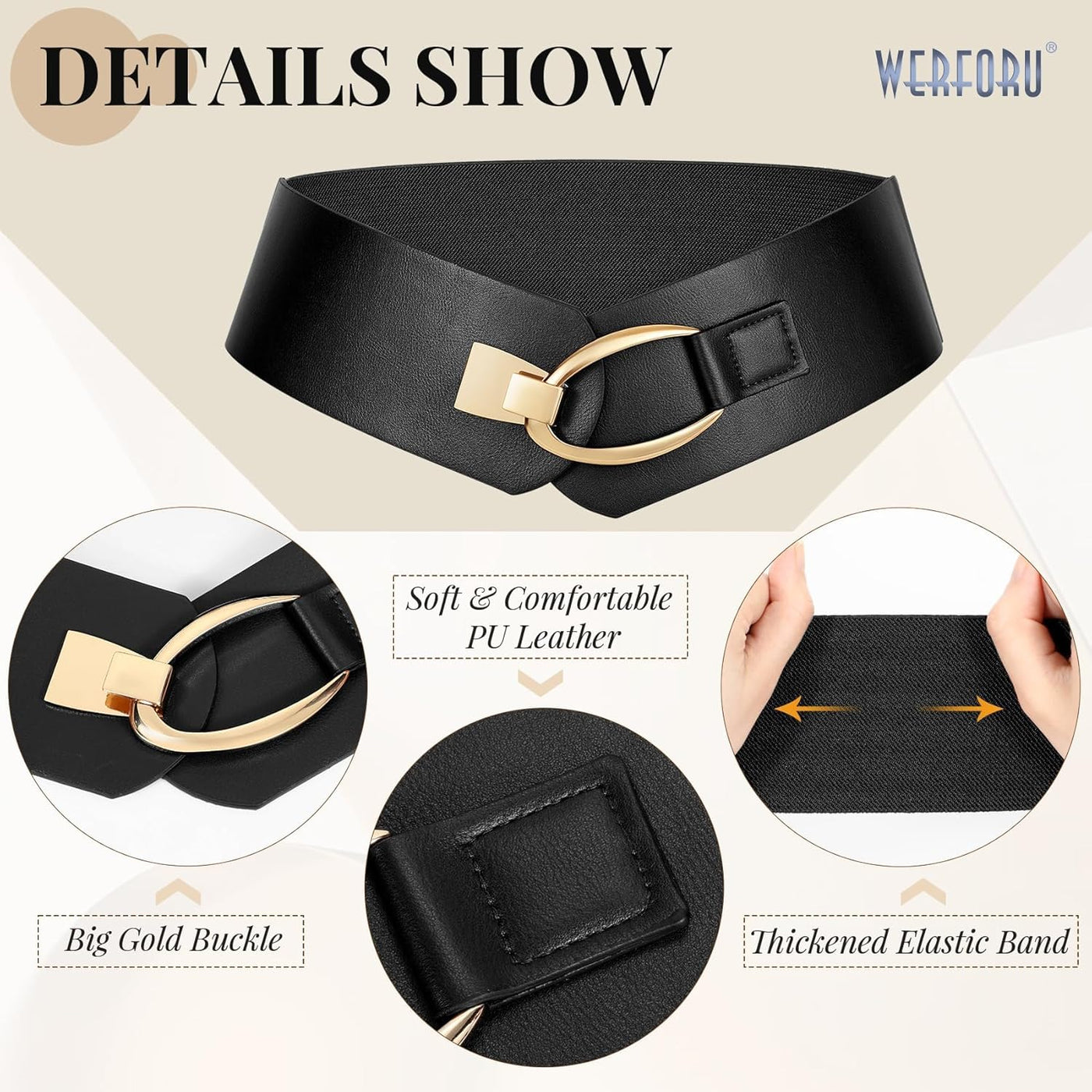 WERFORU Women Wide Elastic Belt Women Fashion Wide Belt with Gold Buckle Ladie Thick Waistbelt for Dresses