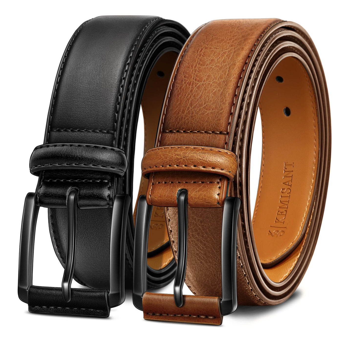 KEMISANT Men Belt 2Pack – Genuine Leather Belt for Men Dress Casual Golf Jeans 1 3/8"