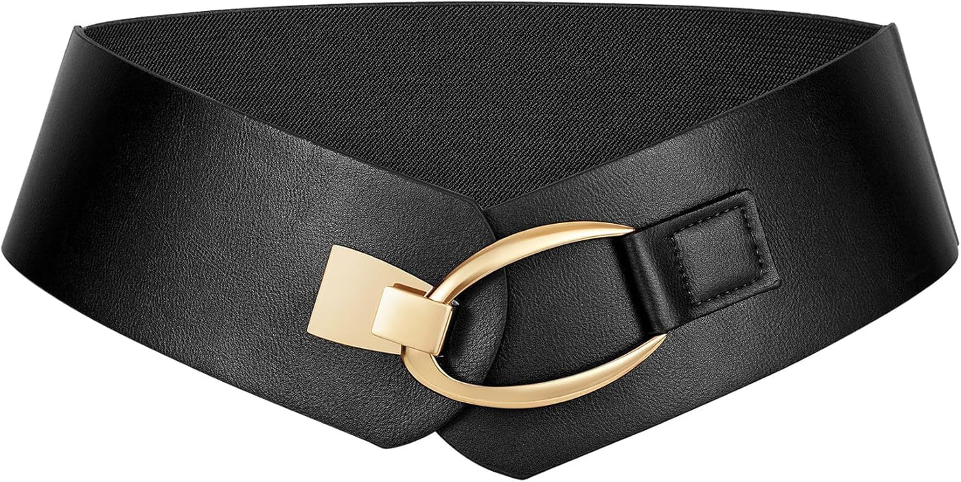 WERFORU Women Wide Elastic Belt Women Fashion Wide Belt with Gold Buckle Ladie Thick Waistbelt for Dresses