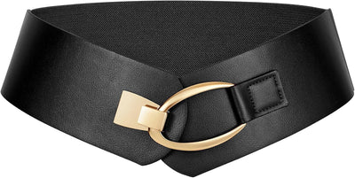 WERFORU Women Wide Elastic Belt Women Fashion Wide Belt with Gold Buckle Ladie Thick Waistbelt for Dresses