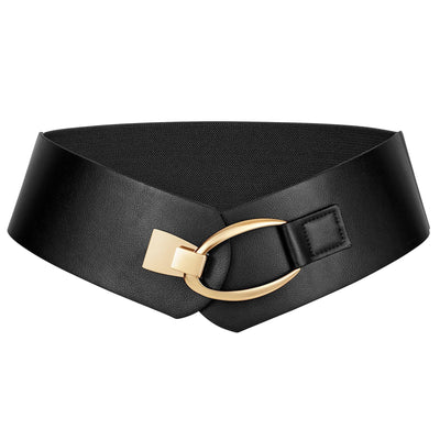WERFORU Women Wide Elastic Belt Women Fashion Wide Belt with Gold Buckle Ladie Thick Waistbelt for Dresses