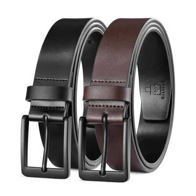 MILORDE Men's Leather Dress Belt 2Pack, Handmade, Genuine Leather, Fashion & Classic Designs for Work Business and Casual