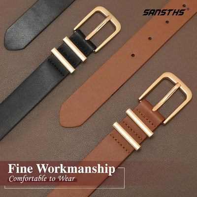 SANSTHS 2 Pack Women Belt for Jeans Pants, Simple Fashion Ladies Waist Belt with Gold Buckle, 1inch Width