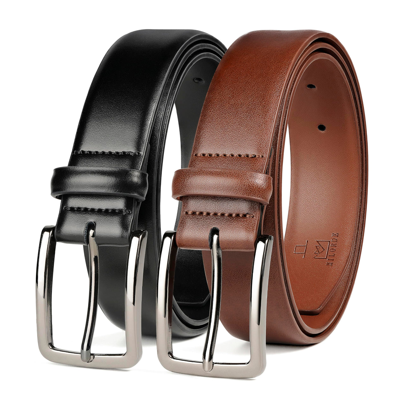 MILORDE Men's Leather Dress Belt 2Pack, Handmade, Genuine Leather, Fashion & Classic Designs for Work Business and Casual