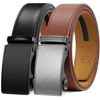 Zitahli Ratchet Belt for Men - 2 Packs Leather Mens belt For Gift Men Dress and Casual,Trim to Fit
