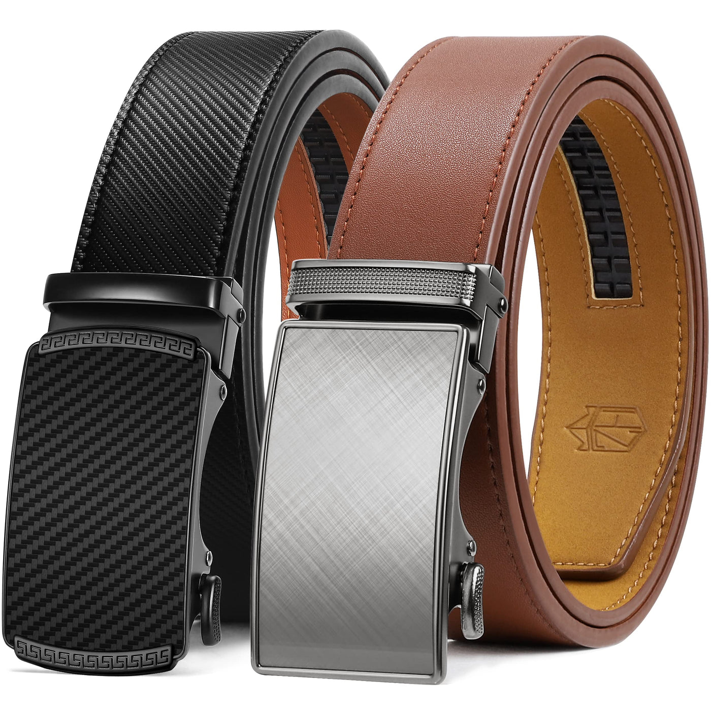 Zitahli Ratchet Belt for Men - 2 Packs Leather Mens belt For Gift Men Dress and Casual,Trim to Fit