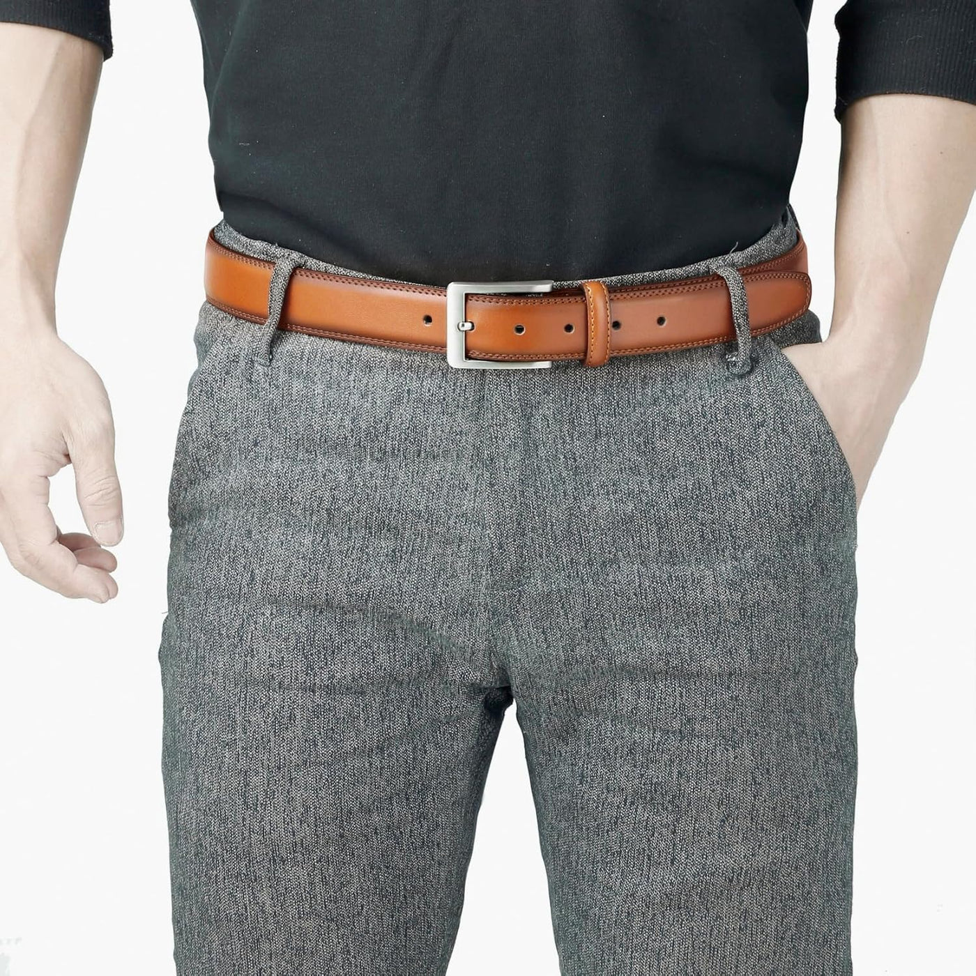 VATAN Men's Genuine Leather Dress Belts, Handmade Classic Every Day Leather Jeans Belt for Men Work Business Casual