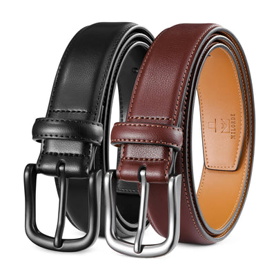 MILORDE Men's Leather Dress Belt 2Pack, Handmade, Genuine Leather, Fashion & Classic Designs for Work Business and Casual